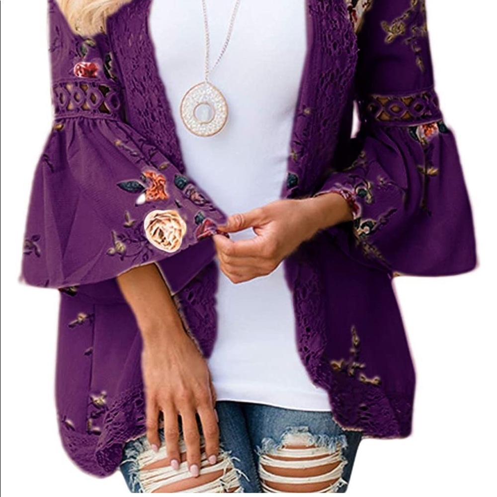 New Boho Cardigan Floral Print Bohemian Kimono - Picture 3 of 4